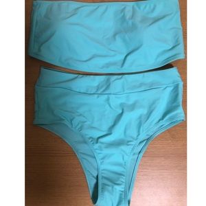 Bandeau top and high waist bottom bathing suit